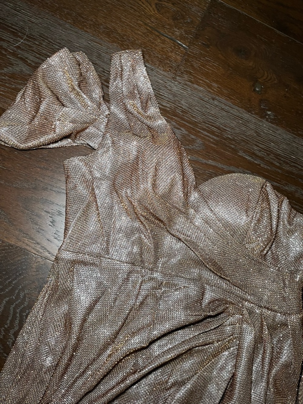 One-Shoulder Brown Metallic Dress
